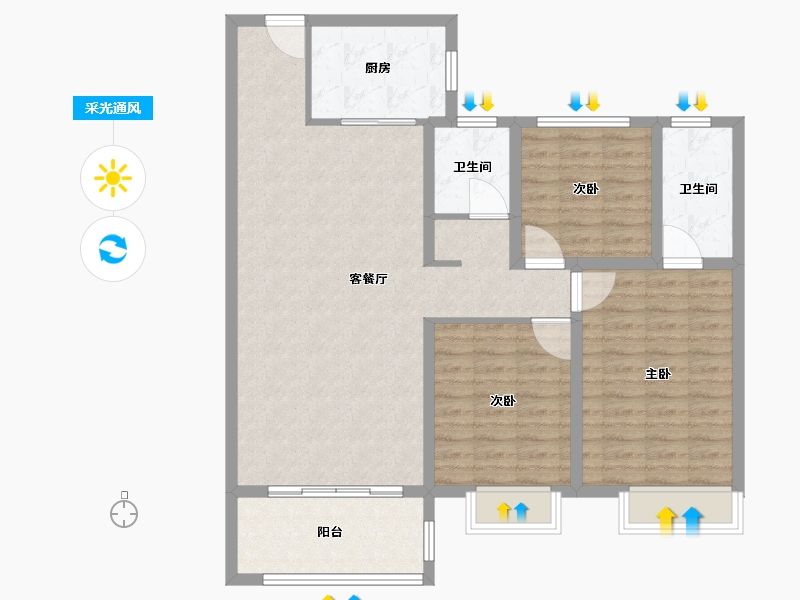 陕西省-咸阳市-乾盛·熙悦台-104.00-户型库-采光通风