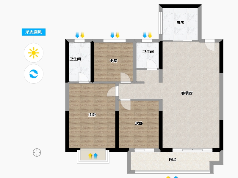 陕西省-咸阳市-华宇·金城相府-94.40-户型库-采光通风