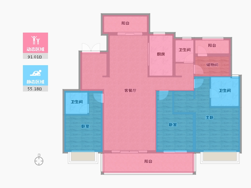 湖南省-长沙市-美的·云樾-131.81-户型库-动静分区