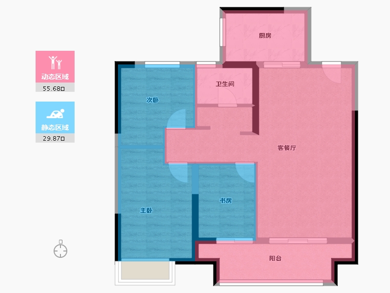 陕西省-西安市-华清园·文津观澜-76.80-户型库-动静分区