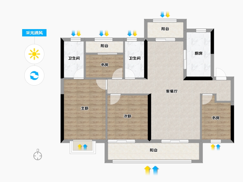 湖南省-长沙市-长沙北中心·保利时代-101.63-户型库-采光通风