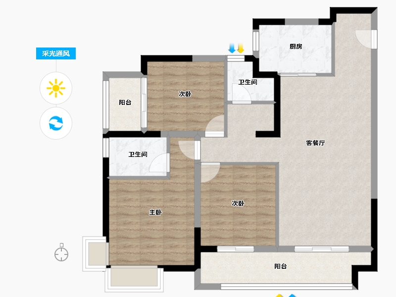 陕西省-西安市-华清园·文津观澜-96.00-户型库-采光通风