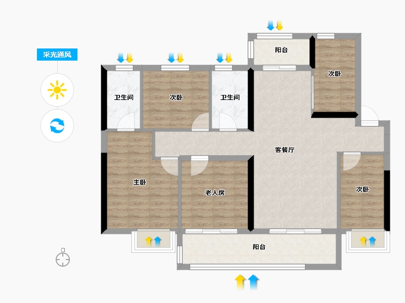 湖南省-长沙市-长沙北中心·保利时代-98.54-户型库-采光通风