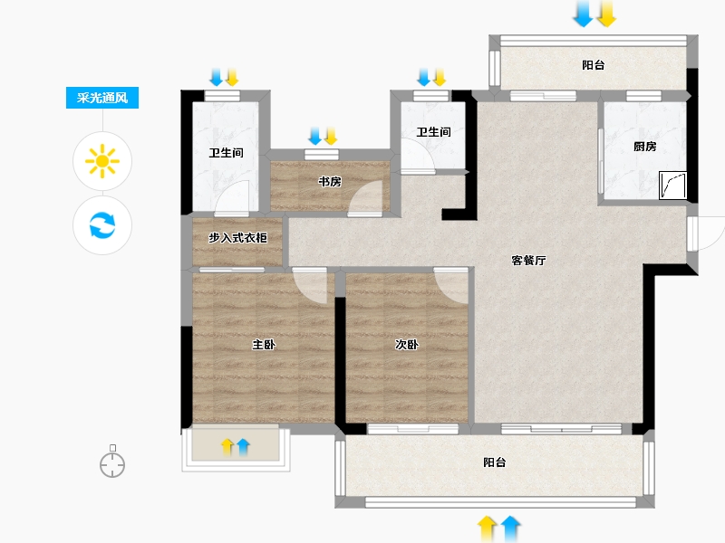 湖南省-长沙市-中伟悦宁府-85.81-户型库-采光通风