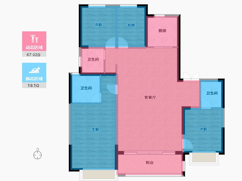 陕西省-西安市-紫薇越秀·馨樾府-113.61-户型库-动静分区