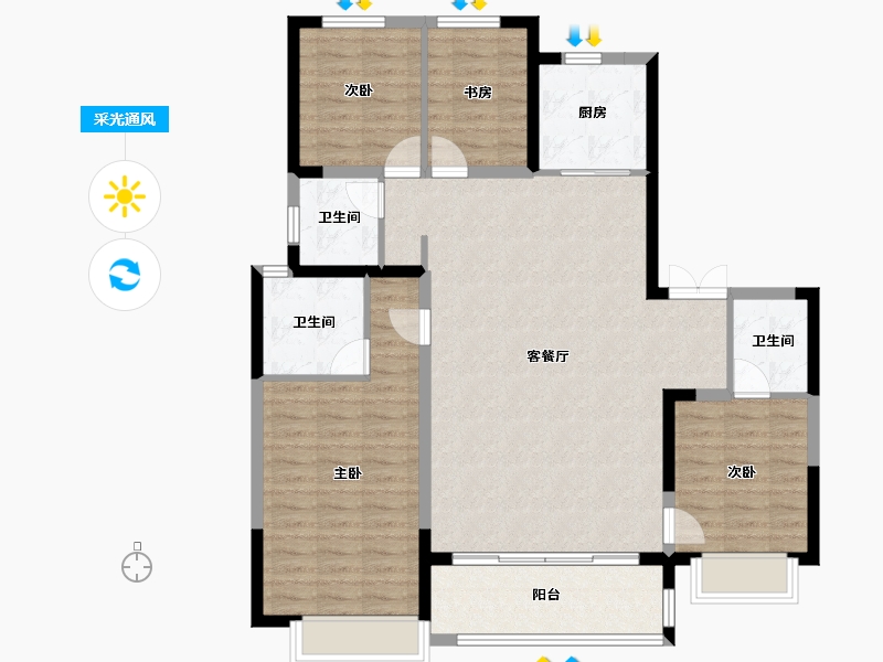 陕西省-西安市-紫薇越秀·馨樾府-113.61-户型库-采光通风