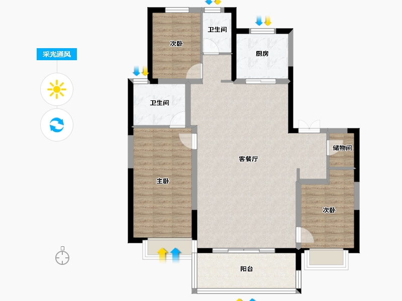 陕西省-西安市-紫薇越秀·馨樾府-106.40-户型库-采光通风