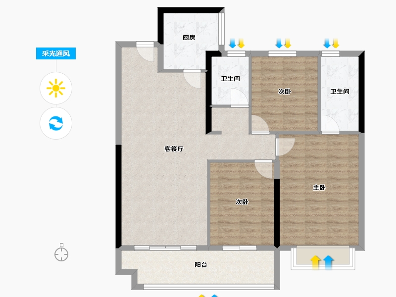 安徽省-淮北市-世茂云图-90.00-户型库-采光通风