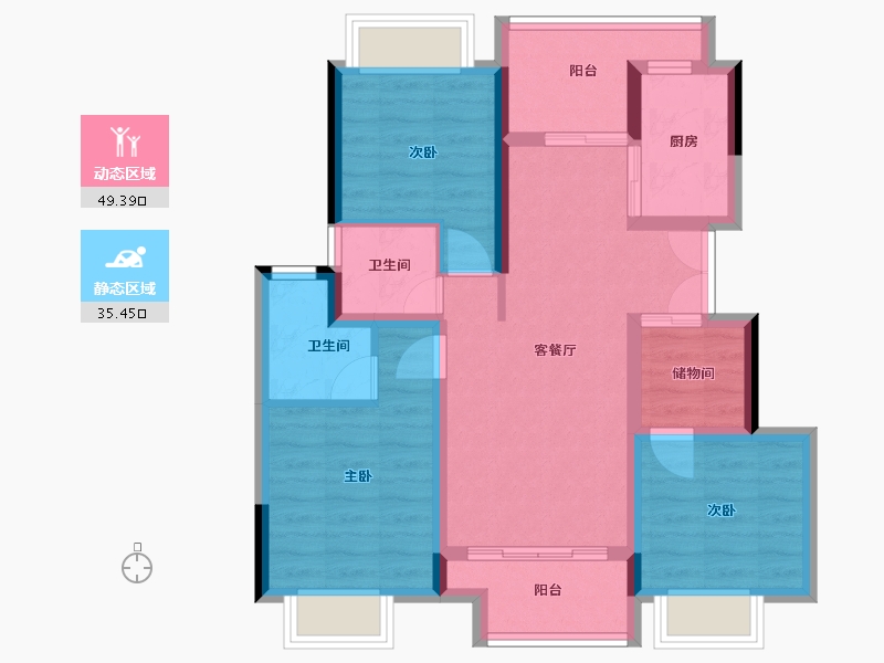 重庆-重庆市-康田星樾-74.21-户型库-动静分区