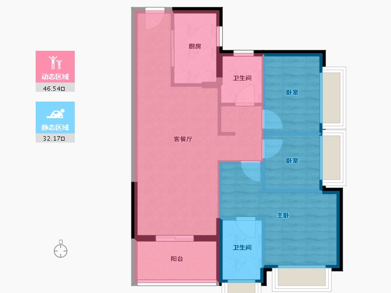 广东省-广州市-时代天逸-70.40-户型库-动静分区