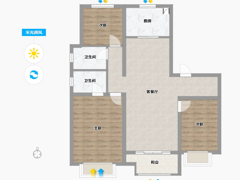 浙江省-台州市-阳光城中梁璞悦-100.00-户型库-采光通风