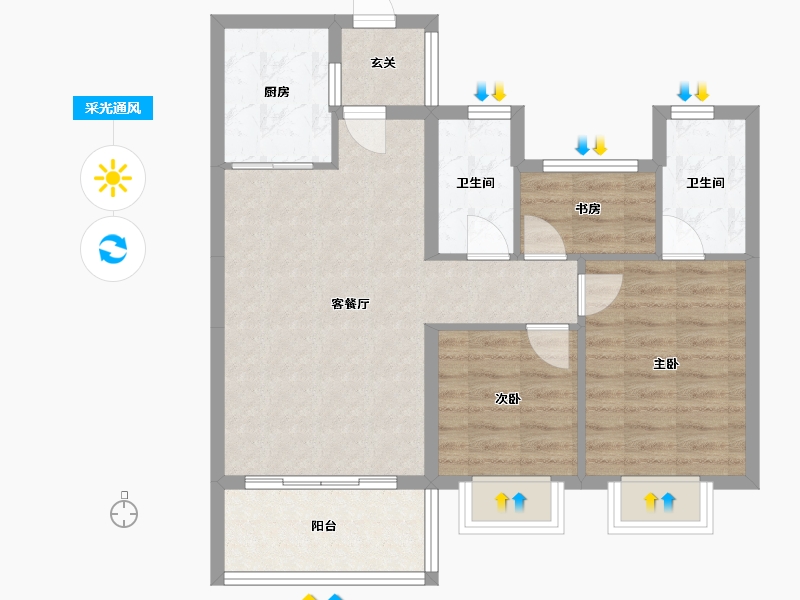 福建省-漳州市-碧桂园御江府-73.00-户型库-采光通风