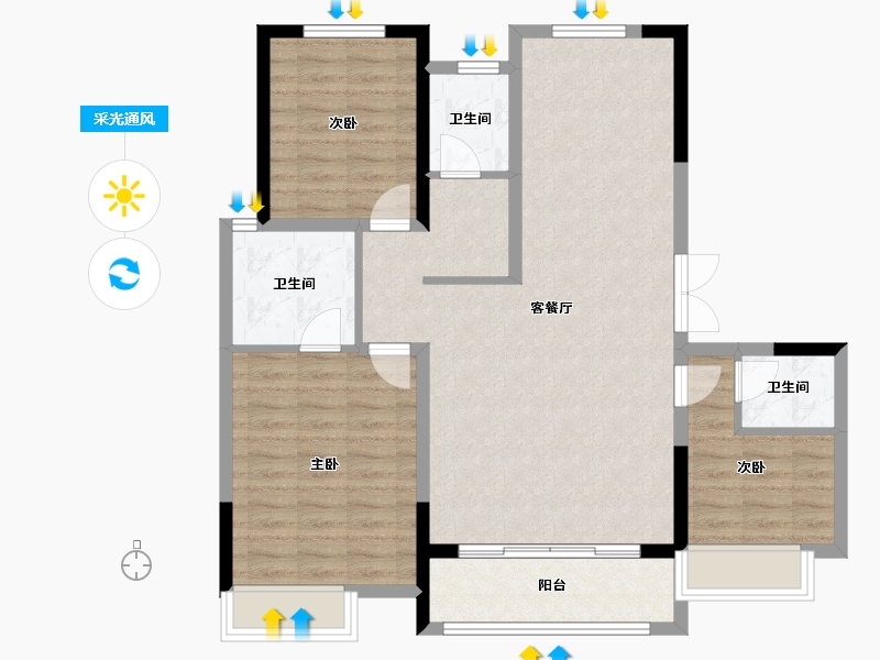 河南省-安阳市-开元府小区-107.06-户型库-采光通风