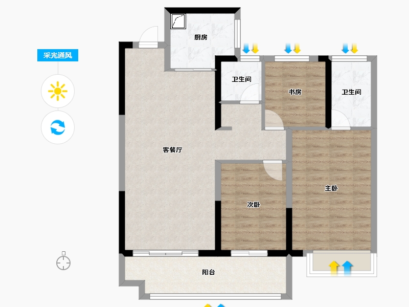 山东省-潍坊市-弘阳时光九樾-89.60-户型库-采光通风