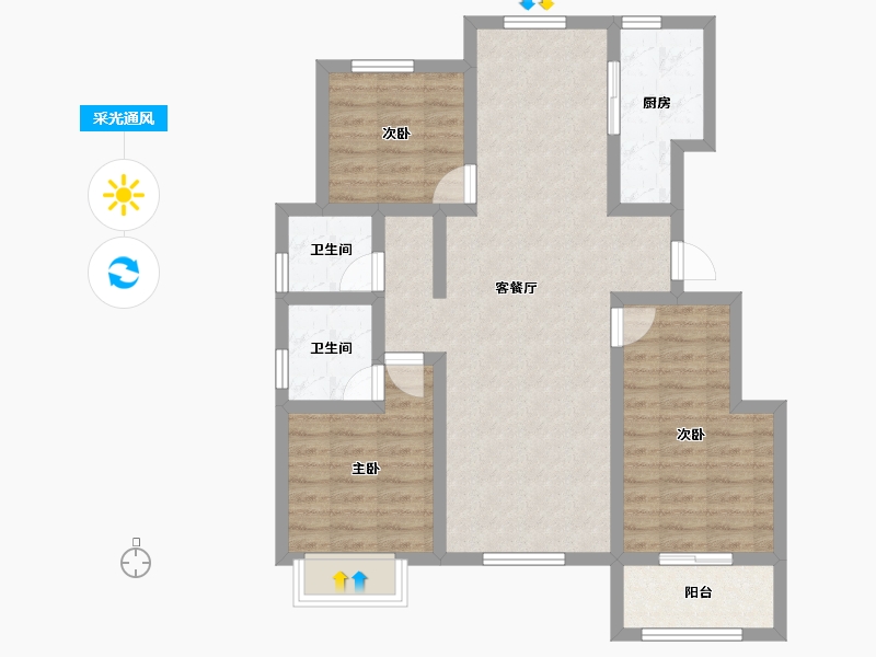 山东省-泰安市-龙泽壹品-85.51-户型库-采光通风