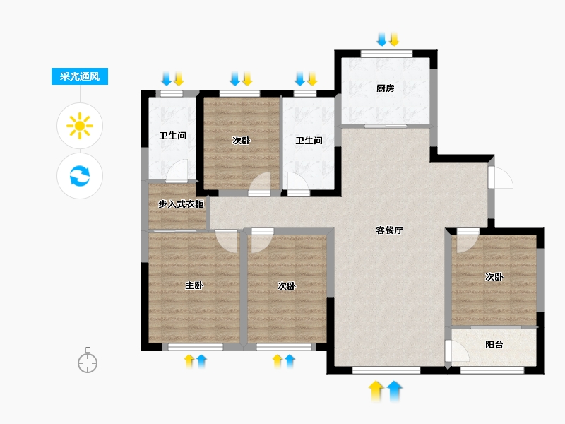 山东省-潍坊市-高创·虞舜公馆-111.54-户型库-采光通风