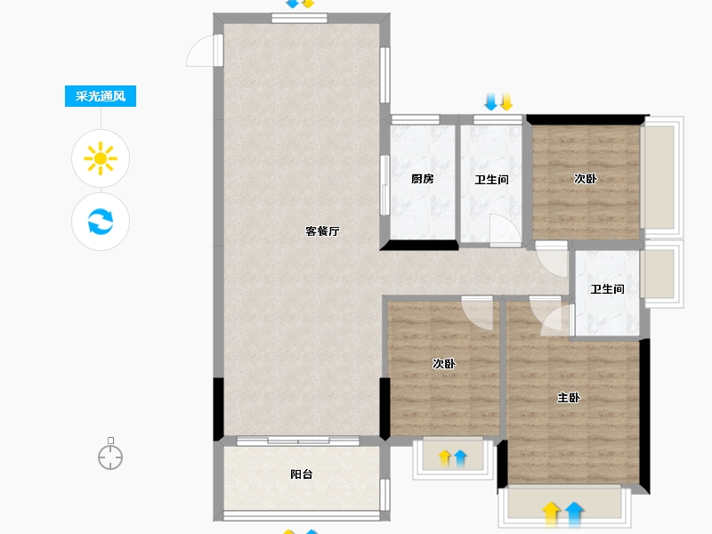 广东省-河源市-宝豪御龙湾-2期-99.33-户型库-采光通风