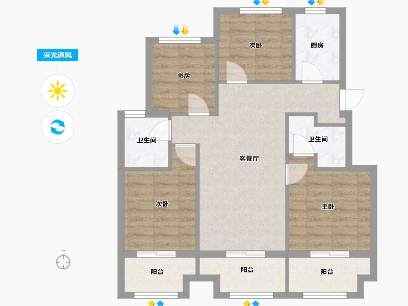 江苏省-徐州市-荣华棠玥府-90.00-户型库-采光通风