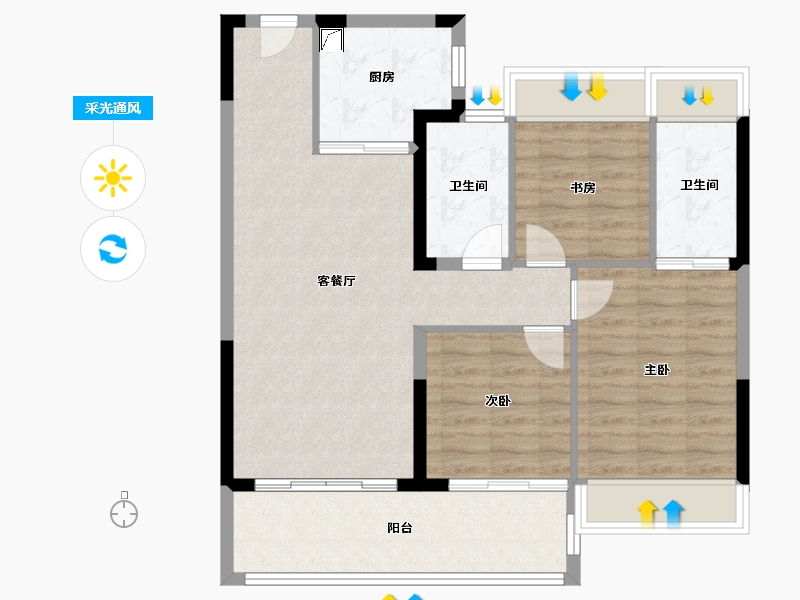 江苏省-苏州市-绿都云起平江-85.00-户型库-采光通风