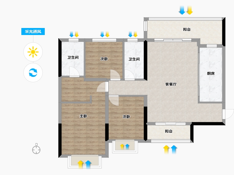 贵州省-贵阳市-中渝·中环广场-101.00-户型库-采光通风