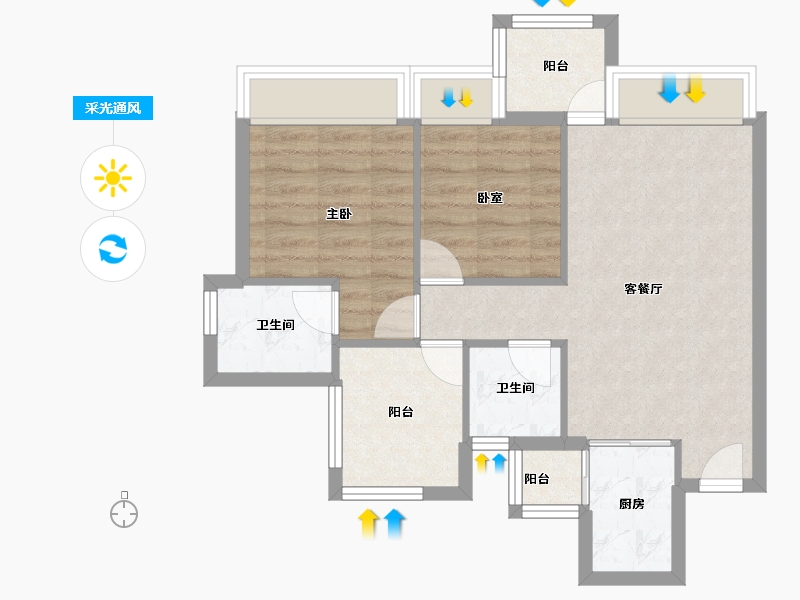 海南省-海口市-珑门名苑二期(玲珑苑)-61.32-户型库-采光通风