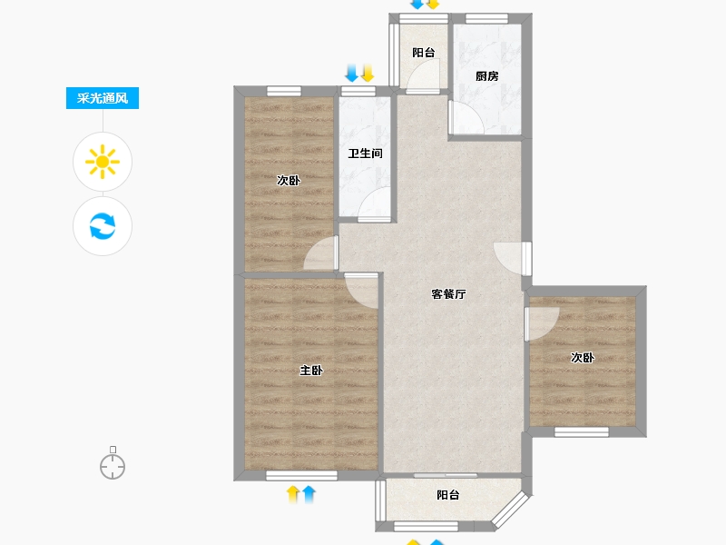 黑龙江省-鹤岗市-侨洲花园-70.34-户型库-采光通风