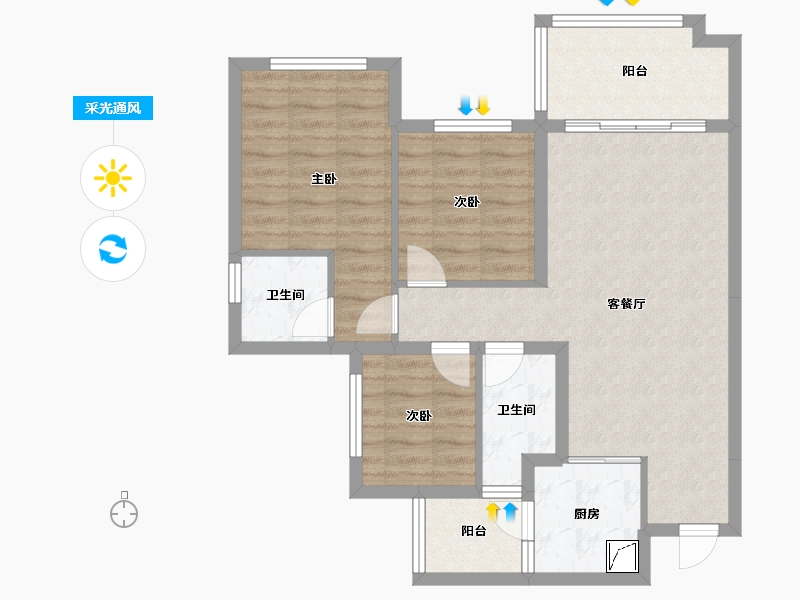 四川省-南充市-鸿通雍河湾-84.00-户型库-采光通风