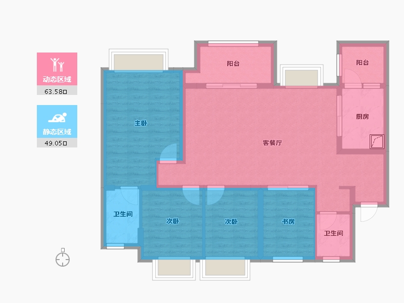 重庆-重庆市-电建洺悦城公园里一期-105.00-户型库-动静分区