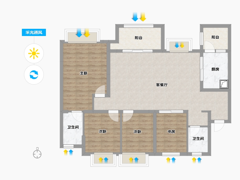 重庆-重庆市-电建洺悦城公园里一期-105.00-户型库-采光通风