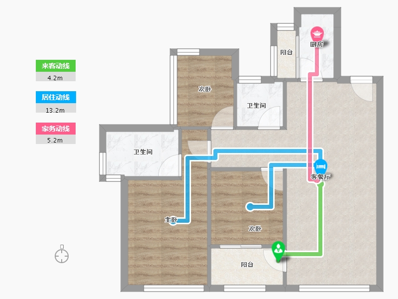 海南省-海口市-珑门名苑一期(禧珑苑)-66.33-户型库-动静线