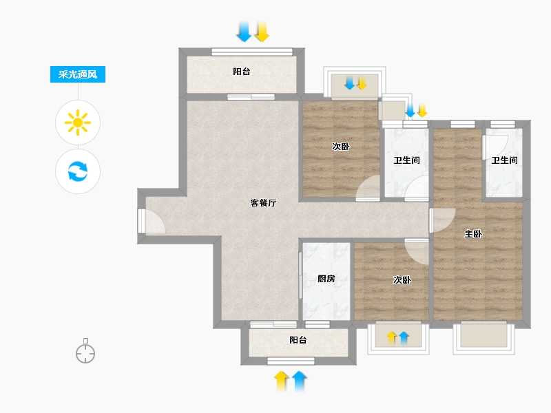 海南省-海口市-田背花园-75.27-户型库-采光通风