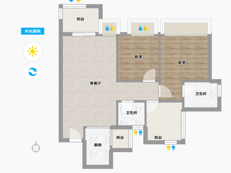 海南省-海口市-珑门名苑二期(玲珑苑)-62.40-户型库-采光通风