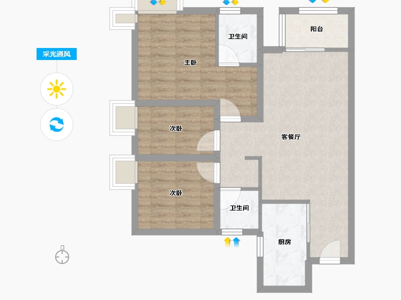 海南省-海口市-田背花园-66.33-户型库-采光通风