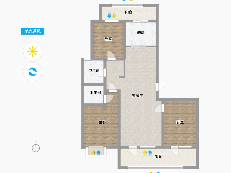 山东省-潍坊市-宝科·龙旺华庭-110.00-户型库-采光通风