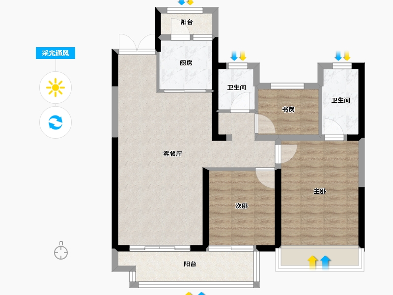 山西省-运城市-吾悦广场6号楼顶楼-76.00-户型库-采光通风