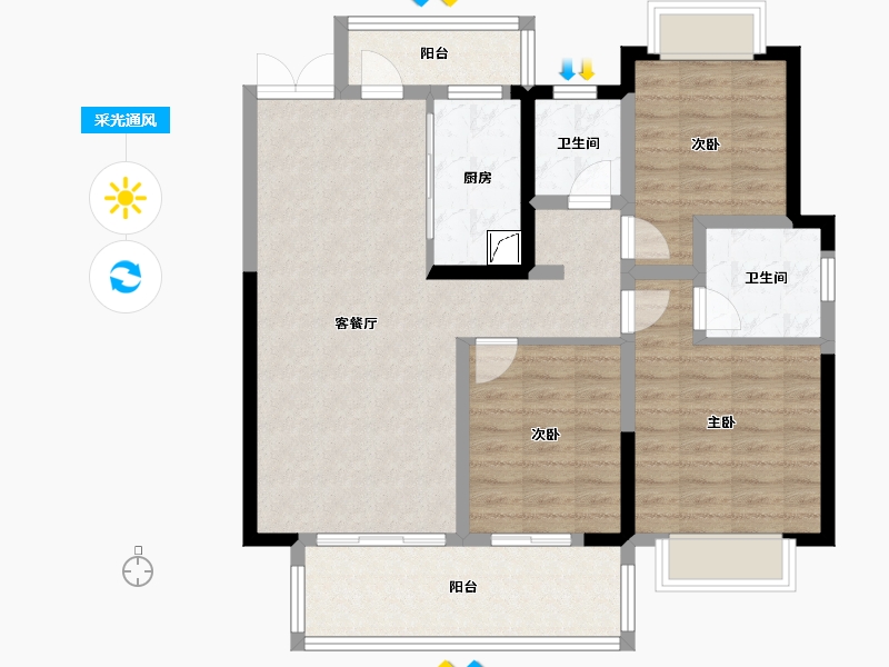 湖北省-宜昌市-吾悦华府-92.43-户型库-采光通风