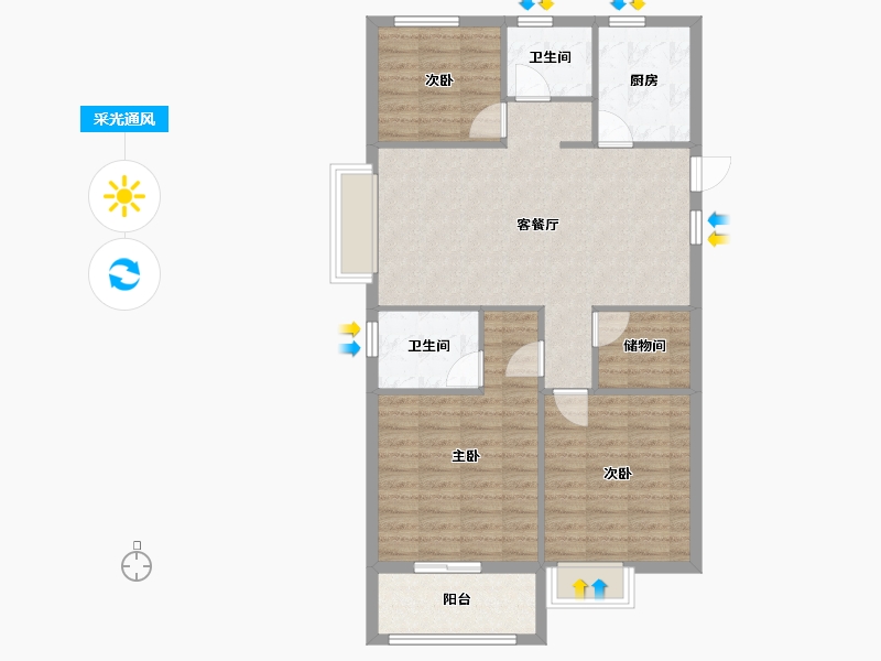 浙江省-宁波市-尚景苑-93.00-户型库-采光通风