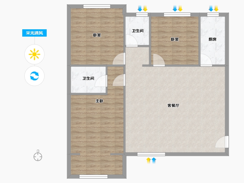 陕西省-咸阳市-沣太花园-100.00-户型库-采光通风