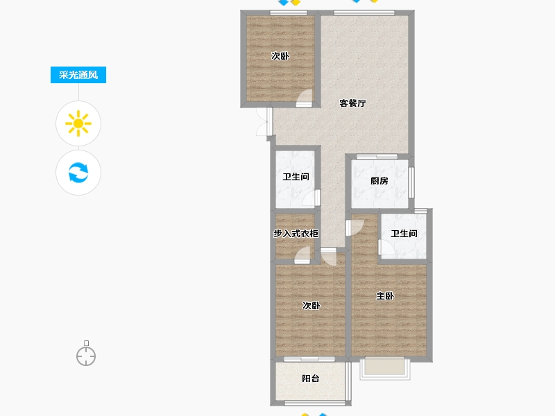 陕西省-咸阳市-秦建·东城丽景-109.00-户型库-采光通风