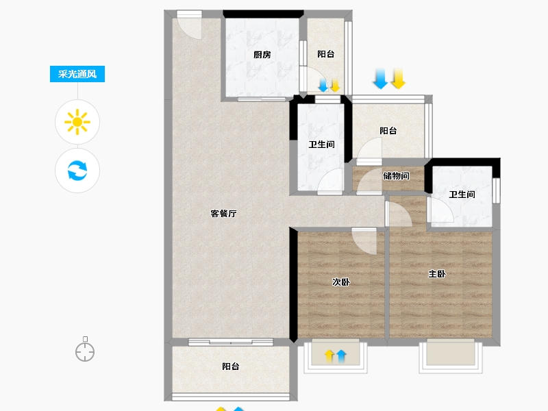 广东省-惠州市-碧桂园天熹-83.97-户型库-采光通风