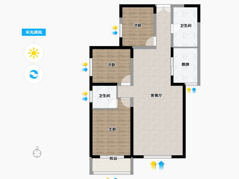 陕西省-咸阳市-秦建·东城丽景-106.00-户型库-采光通风