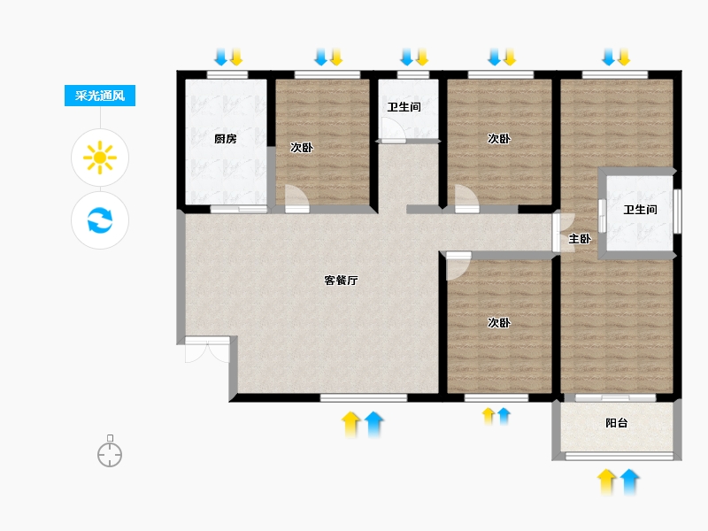 陕西省-咸阳市-秦建·东城丽景-137.00-户型库-采光通风