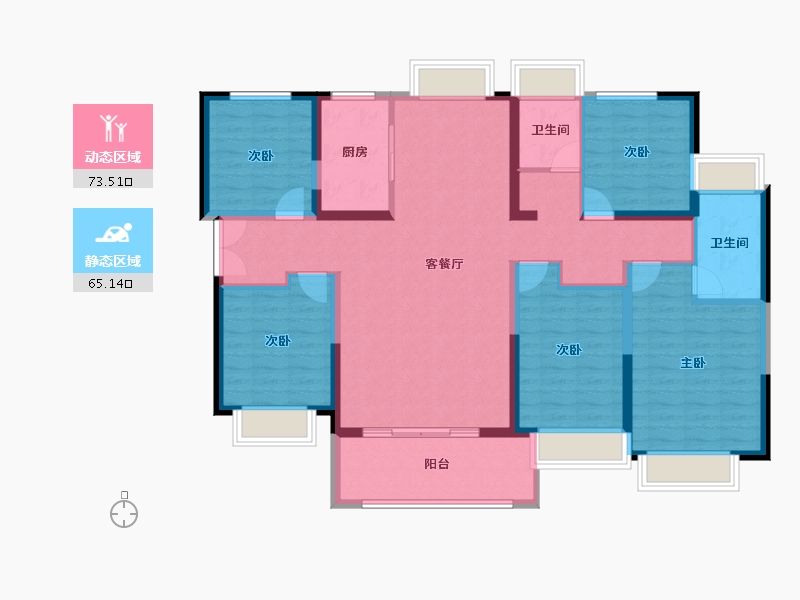 陕西省-咸阳市-宇宏健康花城-124.45-户型库-动静分区