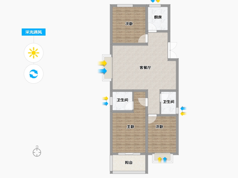 陕西省-咸阳市-秦建·东城丽景-104.01-户型库-采光通风