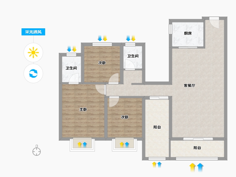 山西省-临汾市-功名·理想城-95.20-户型库-采光通风