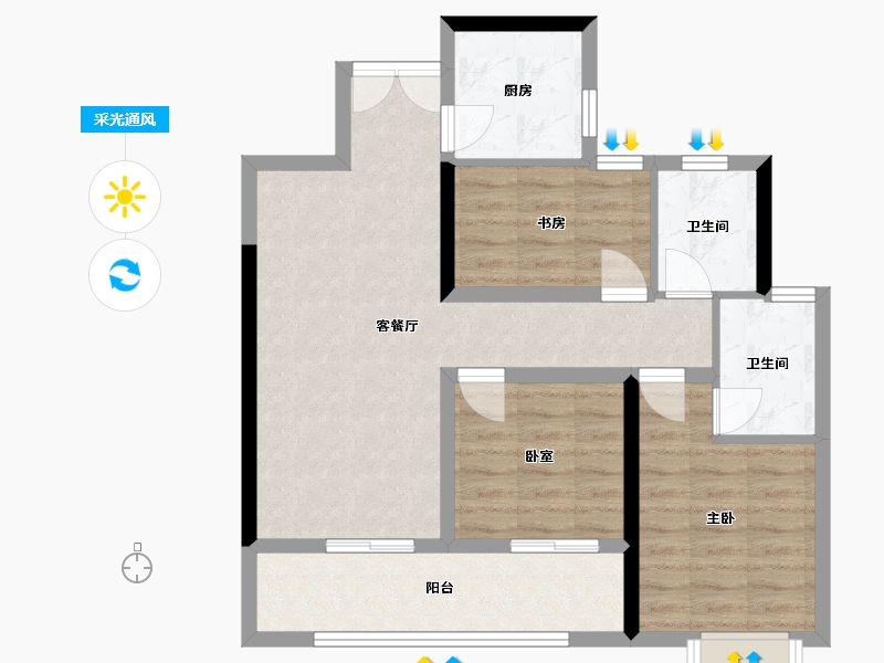 江西省-南昌市-汇仁欣光花园-75.03-户型库-采光通风