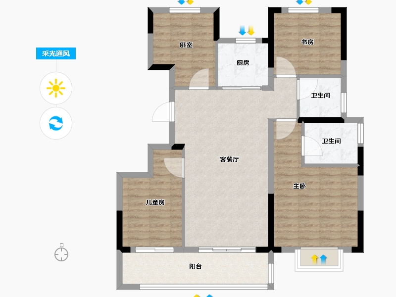 浙江省-宁波市-盛元·东江汇-96.00-户型库-采光通风