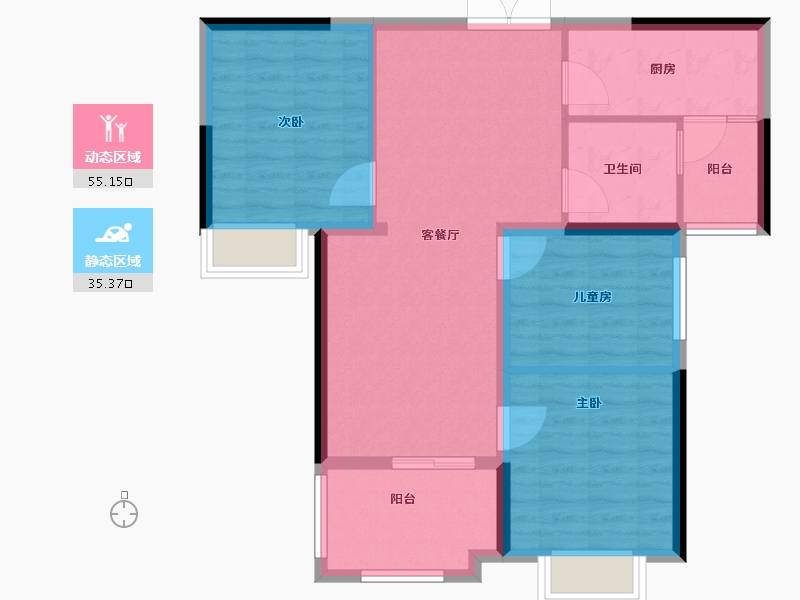 湖北省-宜昌市-宜昌中心紫宸府-81.60-户型库-动静分区