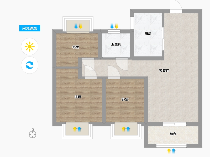 河南省-郑州市-裕华城-67.00-户型库-采光通风