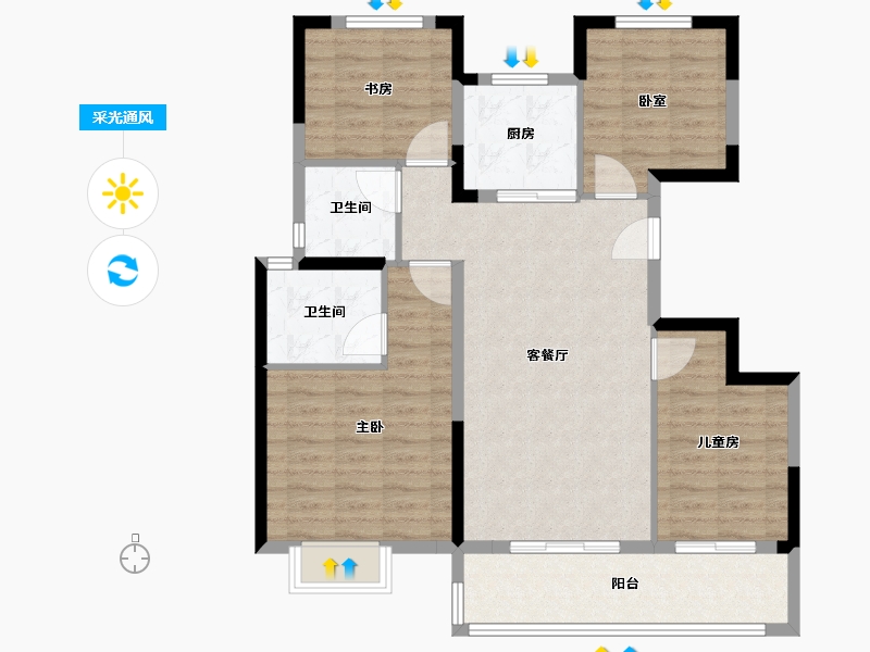 浙江省-宁波市-盛元·东江汇-96.00-户型库-采光通风